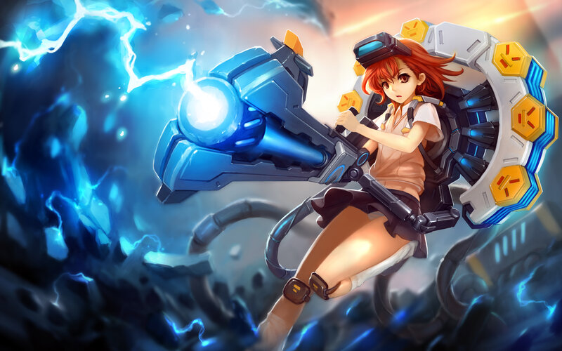 Anime Girl with Weapon — Blue, Dramatic, Sunset, Digital Art