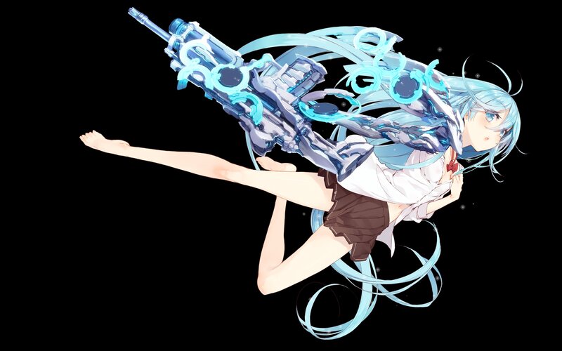 Anime Girl with Weapon — Blue, Dynamic, Digital Art, Long Hair