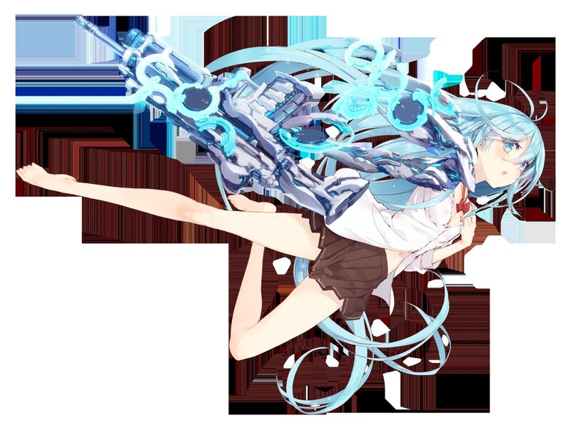 Anime Girl with Weapon — Blue, Dynamic, Long Hair