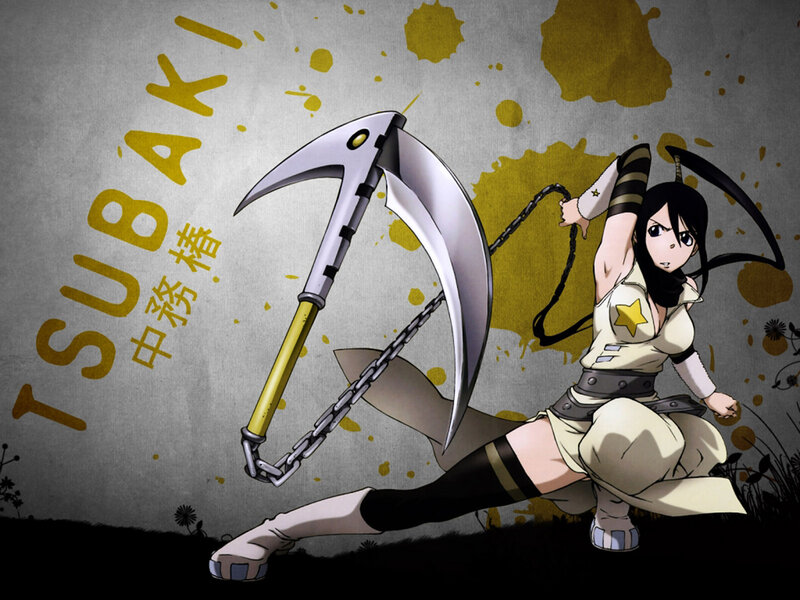 Anime Girl with Weapon — Gray, Dramatic, Chain, Text