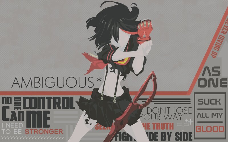 Anime Girl with Weapon — Gray, Dramatic, Digital Art, Text