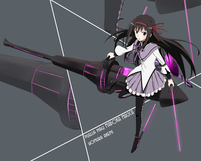 Anime Girl with Weapon — Gray, Dramatic, Digital Art