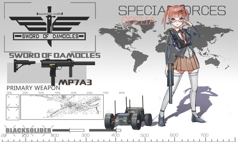 Anime Girl with Weapon — Gray, Dramatic, Digital Art, World Map