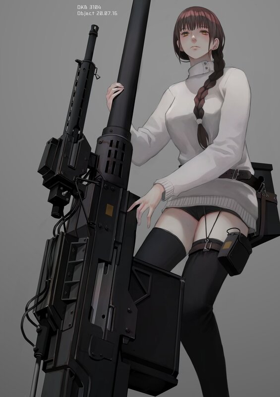 Anime Girl with Weapon — Gray, Neutral