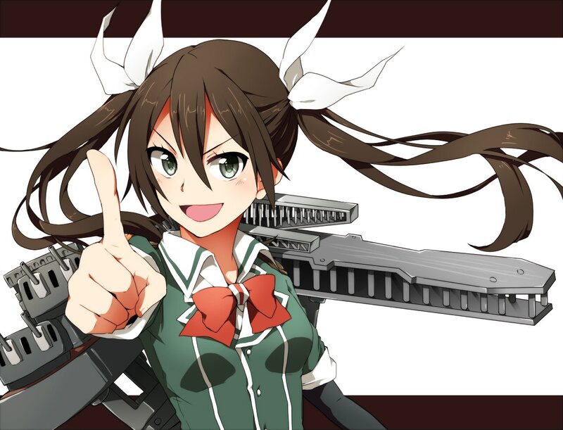 Anime Girl with Weapon — Green, Cheerful