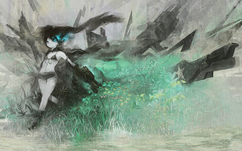 Anime Girl with Weapon — Green, Dramatic, Digital Art