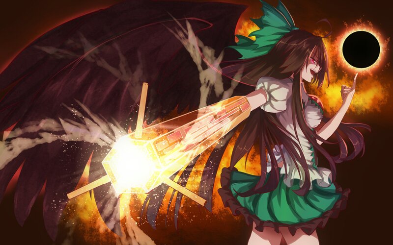 Anime Girl with Weapon — Green, Dramatic, Night