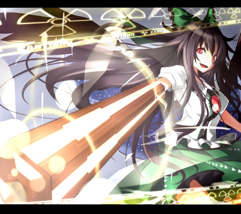 Anime Girl with Weapon — Green, Dramatic, Radiation Symbols