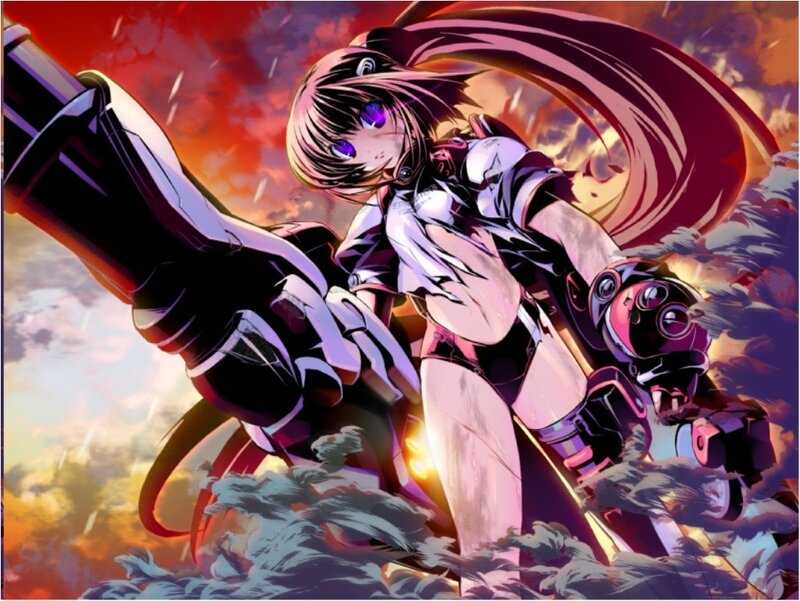 anime girl with weapon in battle
