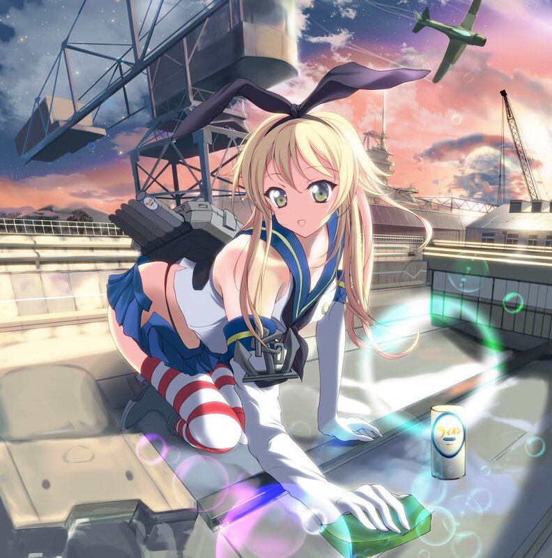 anime girl with weapon on rooftop