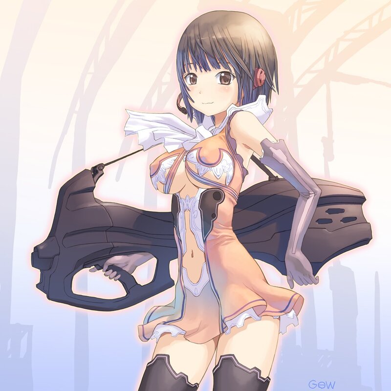 Anime Girl with Weapon — Orange, Calm