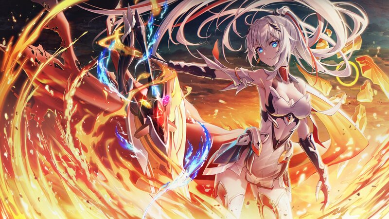 Anime Girl with Weapon — Orange, Dramatic, Digital Art