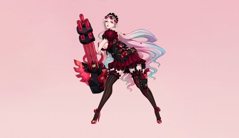 Anime Girl with Weapon — Pink, Dramatic, Digital Art