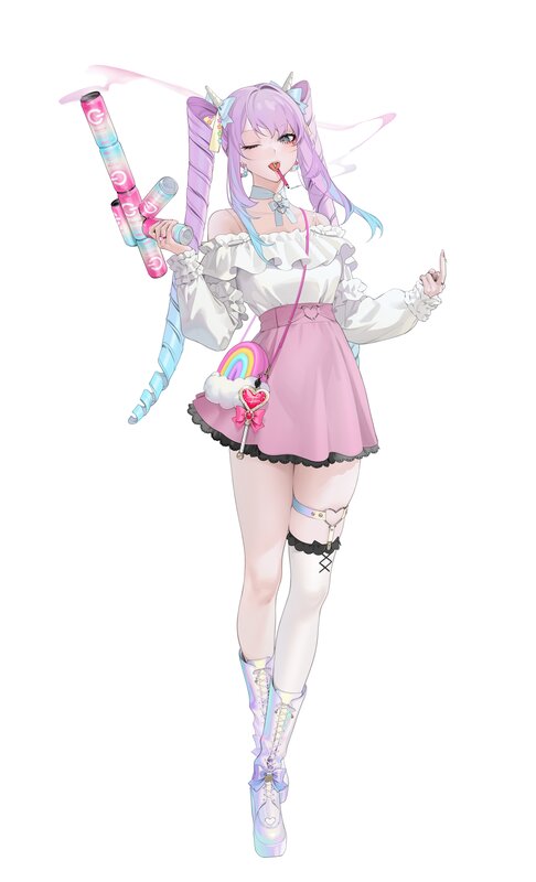 Anime Girl with Weapon — Pink, Playful, Digital Art, Skirt