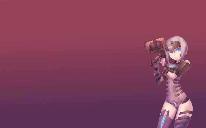 Anime Girl with Weapon — Purple, Dramatic, Digital Art, Armor, Blue Eyes