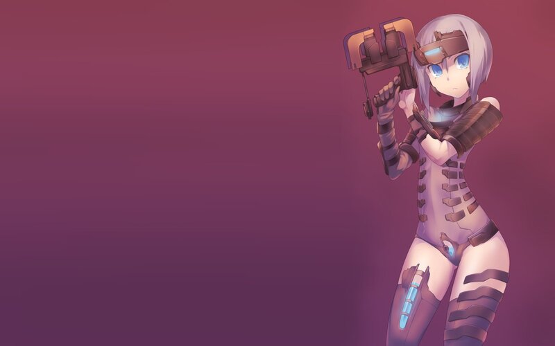 Anime Girl with Weapon — Purple, Dramatic, Digital Art, Goggles