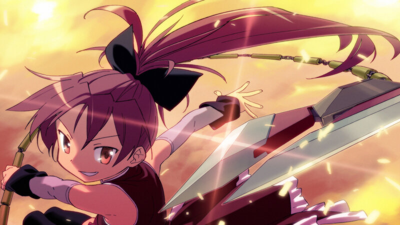 Anime Girl with Weapon — Purple, Dramatic, Sunset