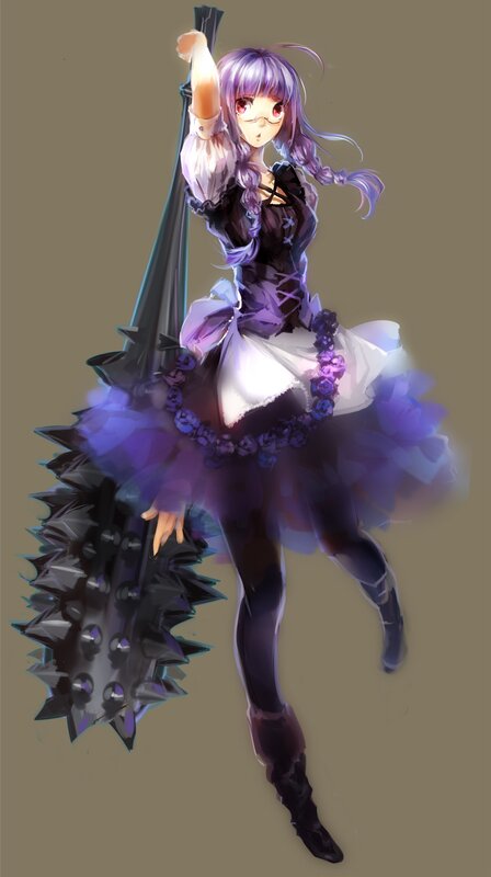 Anime Girl with Weapon — Purple, Dynamic, Digital Art, Dress