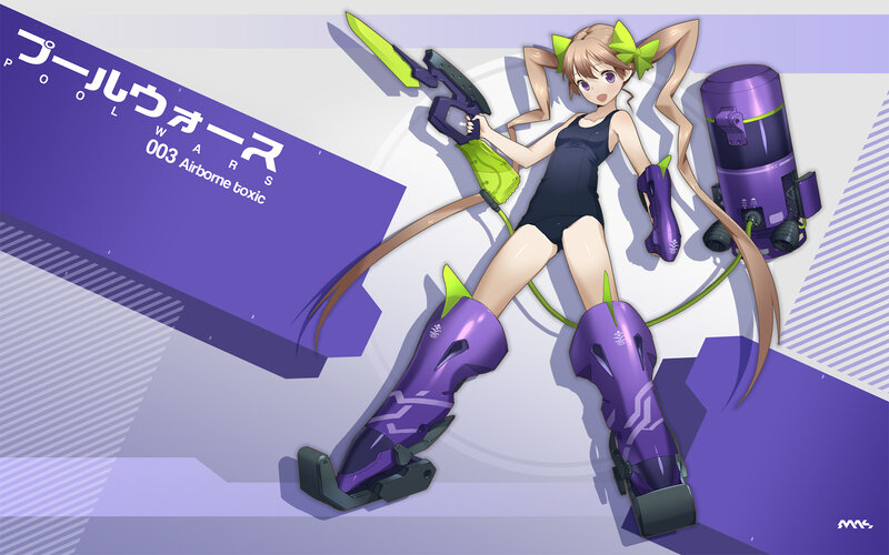 Anime Girl with Weapon — Purple, Dynamic, Digital Art