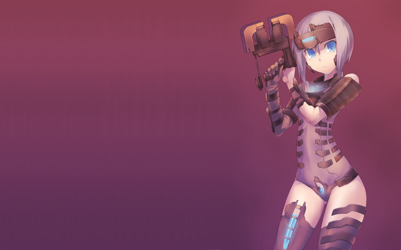 Anime Girl with Weapon — Purple, Serious, Digital Art, Goggles, Armor