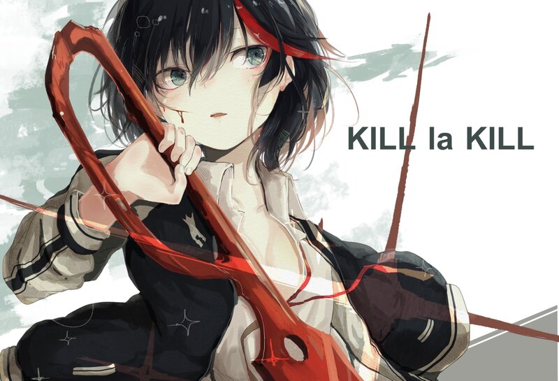 Anime Girl with Weapon — Red, Dramatic, Blood, School Uniform