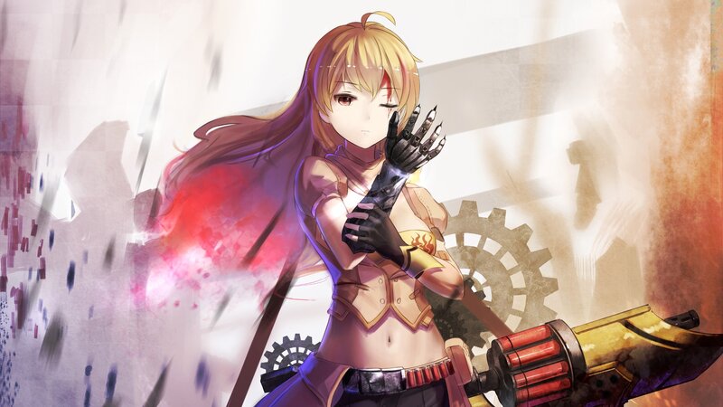 Anime Girl with Weapon — Red, Dramatic, Digital Art, Gun