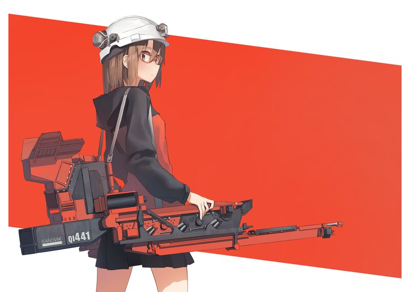 Anime Girl with Weapon — Red, Dramatic, Digital Art, Helmet