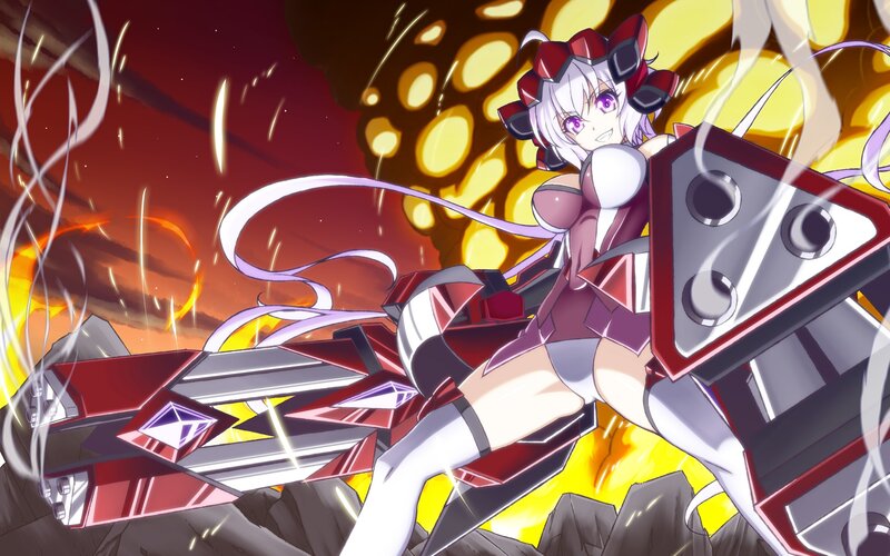 Anime Girl with Weapon — Red, Dramatic, Explosion