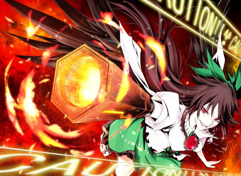 Anime Girl with Weapon — Red, Dramatic, Manga, Fire