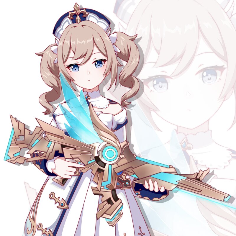 Anime Girl with Weapon — White, Calm, Digital Art, Dress
