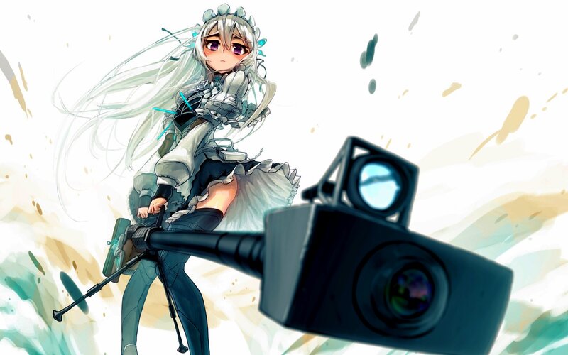 Anime Girl with Weapon — White, Dramatic, Digital Art, Long Hair