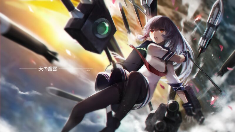 Anime Girl with Weapon — White, Dramatic, Sunset
