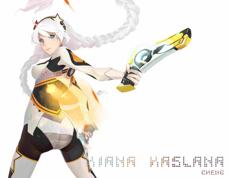 Anime Girl with Weapon — White, Dynamic, Digital Art