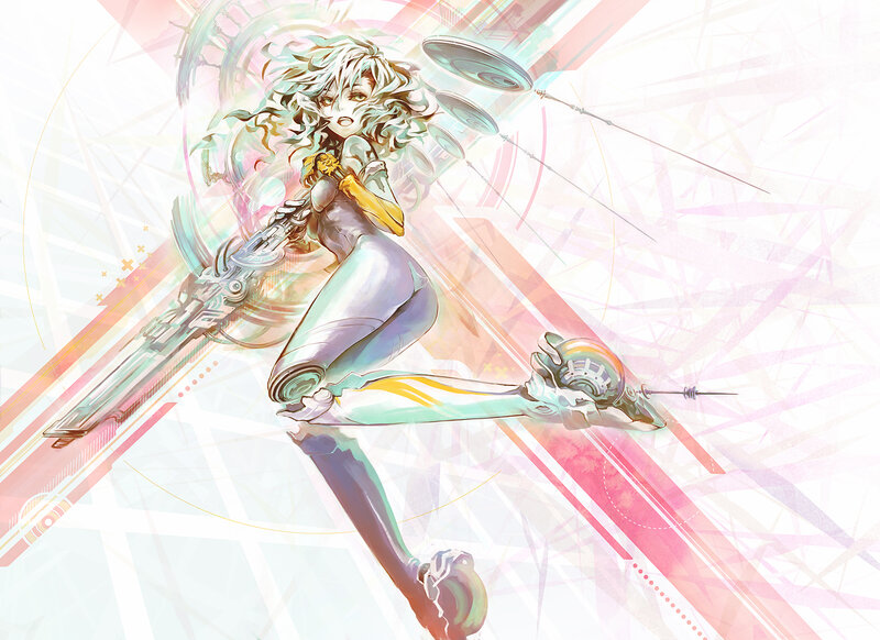 Anime Girl with Weapon — White, Dynamic