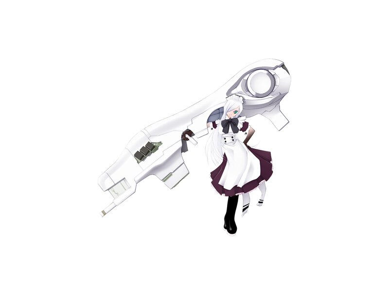 Anime Girl with Weapon — White, Neutral, Digital Art, Dress