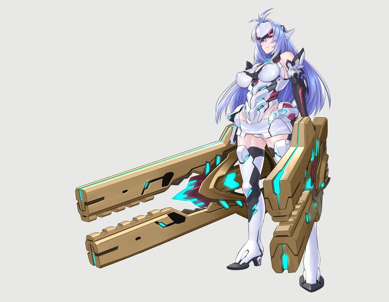Anime Girl with Weapon — White, Neutral, Digital Art