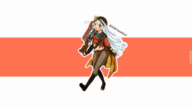 Anime Girl with Weapon — White, Playful
