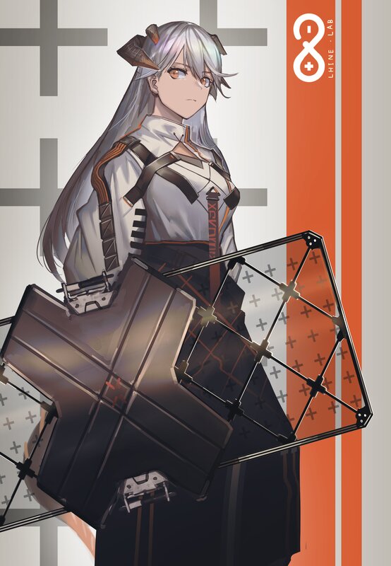Anime Girl with Weapon — White, Serious