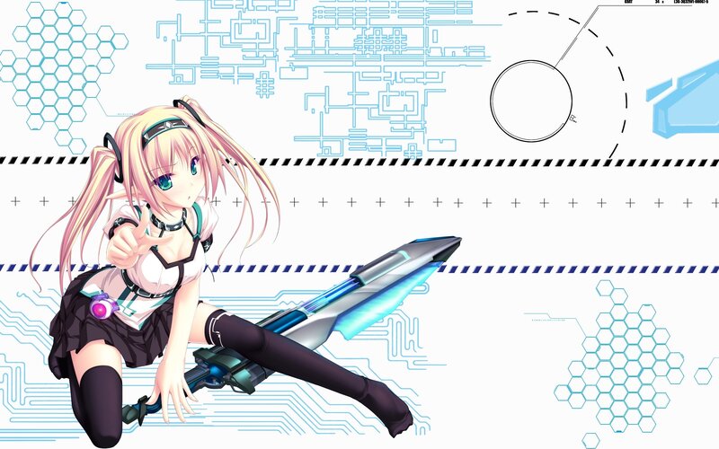 Anime Girl with Weapon — White, Technological