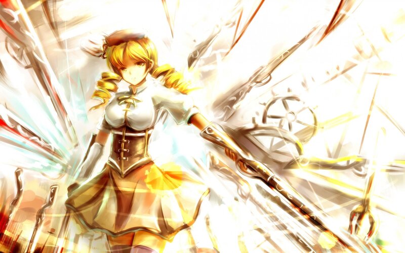 Anime Girl with Weapon — Yellow, Dramatic, Digital Art