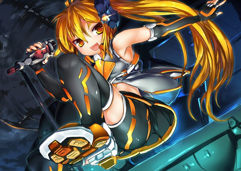 Anime Girl with Weapon — Yellow, Dynamic, Night