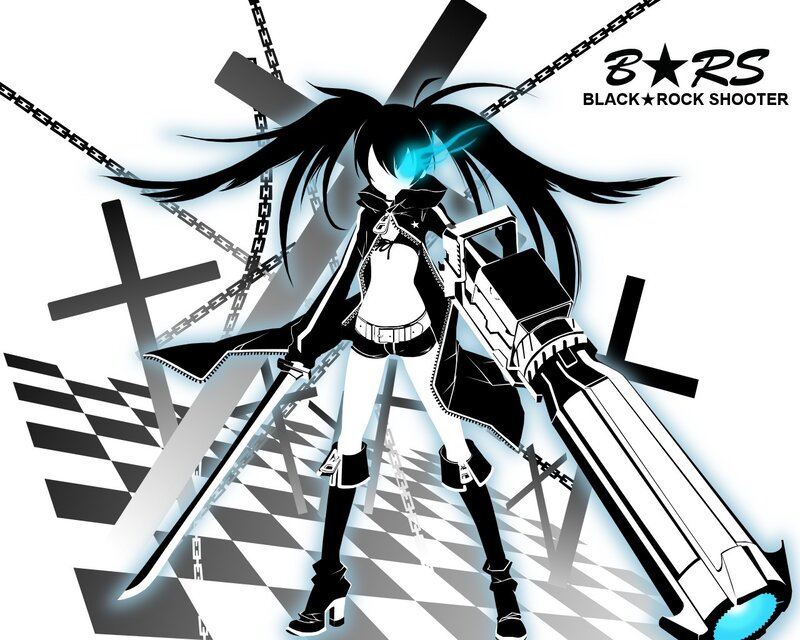 Anime Girl with Weapons — Black, Dramatic, Digital Art, Chains