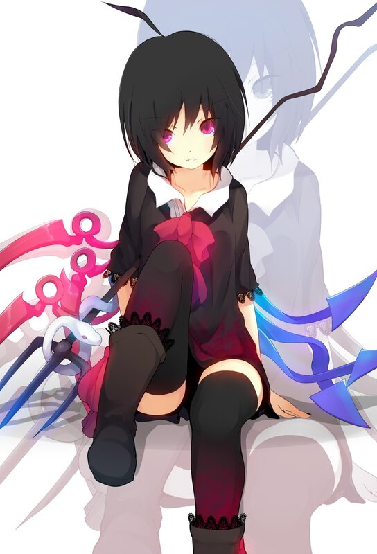 Anime Girl with Weapons — Black, Dramatic, Digital Art, Skirt