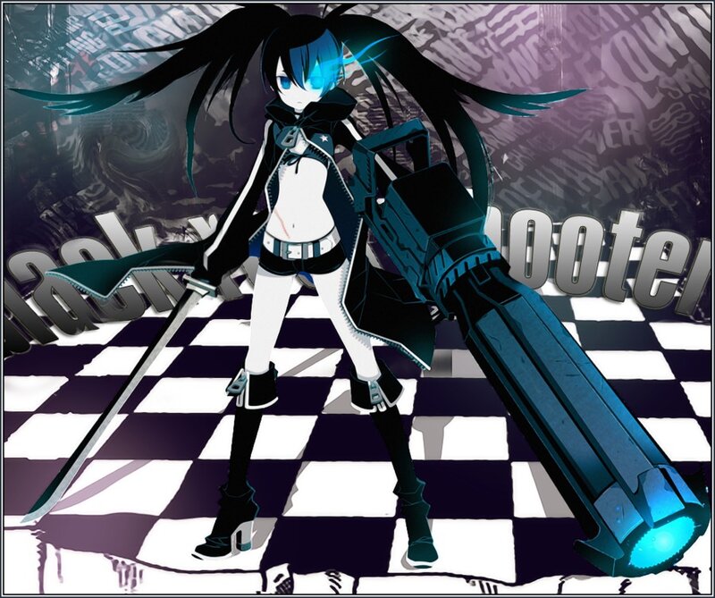 Anime Girl with Weapons — Black, Dramatic, Digital Art, Sword