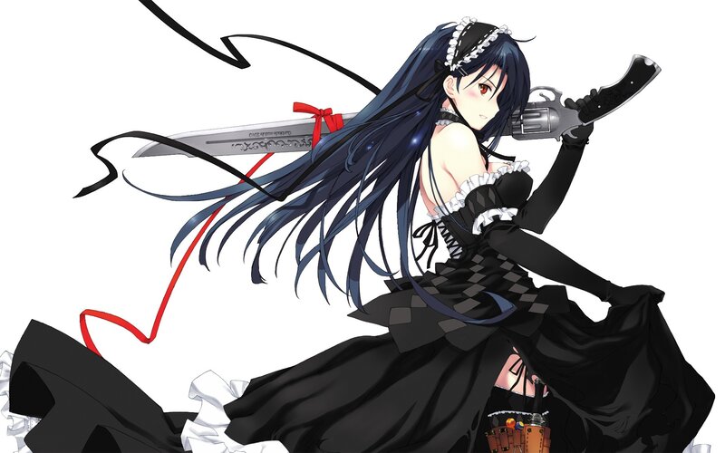 Anime Girl with Weapons — Black, Dramatic, Digital Art