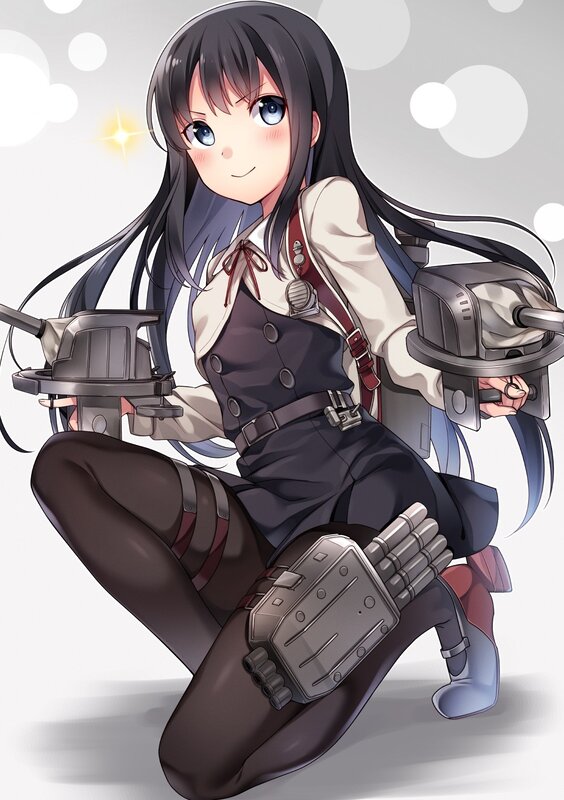 Anime Girl with Weapons — Black, Playful