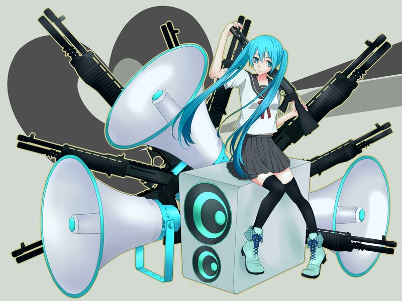 Anime Girl with Weapons — Blue, Dramatic, Digital Art