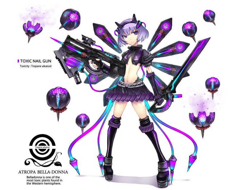 Anime Girl with Weapons — Purple, Dramatic, Digital Art, Gun