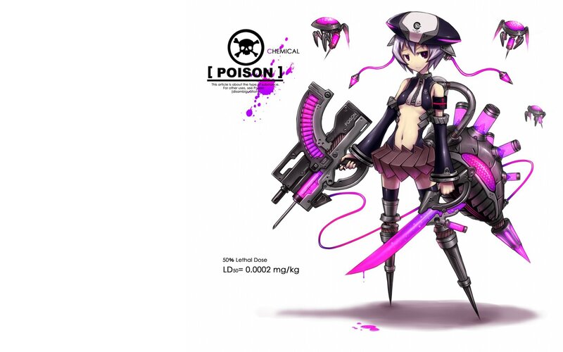 Anime Girl with Weapons — Purple, Dramatic, Digital Art, Robotic Parts