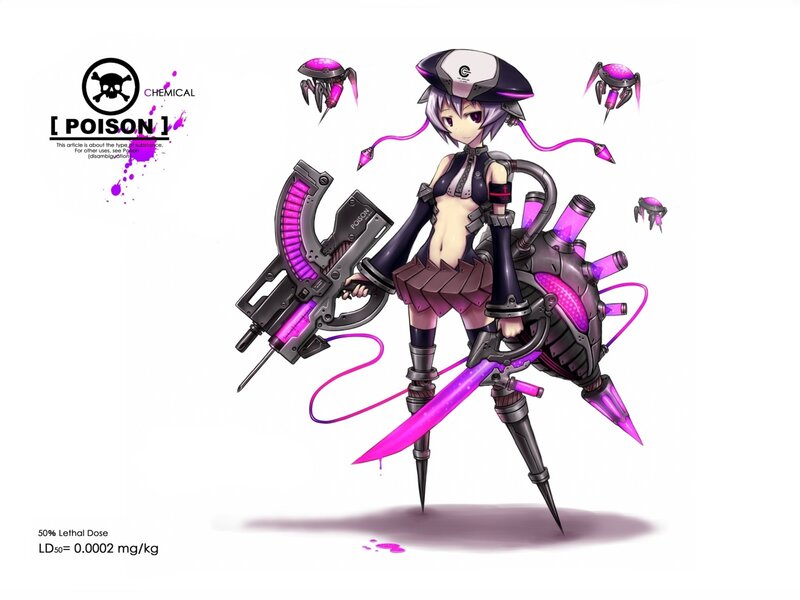 Anime Girl with Weapons — Purple, Dramatic, Digital Art, Robots